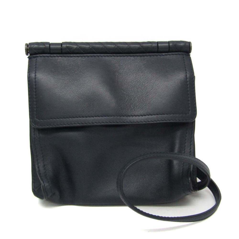 BOTTEGA VENETA Blue Leather Intrecciato Shoulder Bag